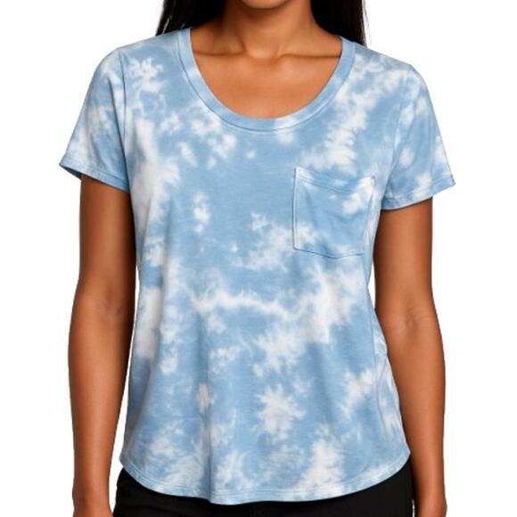 Market & Spruce Tie Dye Scoop Neck T-Shirt Blue White Short Sleeve Small NWT - Picture 1 of 6